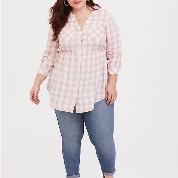 Torrid | Blush Pink Plaid Babydoll Tunic | NWT 00 - Picture 2 of 6
